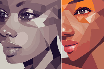 Illustration containing colors and faces of different races in defense of human rights, poster, postcard. Vector image of people of different skin color and ethnicity together. Freedom, independence, 