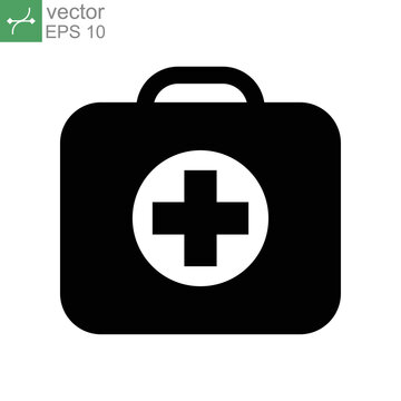 ambulance suitcase icon, line. First aid kit, medical case bag, medicine box with cross emergency symbol. clinic equipment for rescue diagnostic Vector illustration. Design on white background. EPS 10