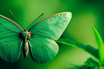 Beautiful green butterfly. sitting on green leaves, north-eastern Australia. Tropical insect in the nature habitat. Wildlife scene from jungle.
