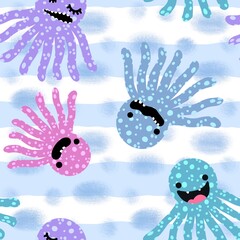 Kids animals seamless cartoon doodle octopus pattern for wrapping paper and clothes child print and fabrics