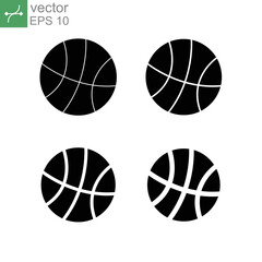 Editable stroke solid ball linear style icon. minimalistic style. Classic round basket ball, silhouette sport game equipments. Soccer football. Vector illustration. Design on white background. EPS10