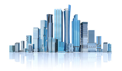 Fototapeta na wymiar Modern City skyline of skyscrapers isolated at white background. 3d illustration
