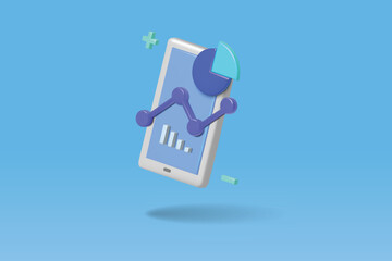 Analysis data from mobile phone concept on blue background. 3d vector illustration design.