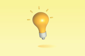 bulb icon on yellow background. 3d vector illustration design.