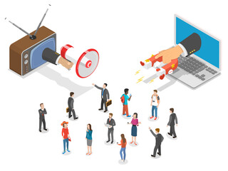 Inbound vs outbound marketing isometric .
