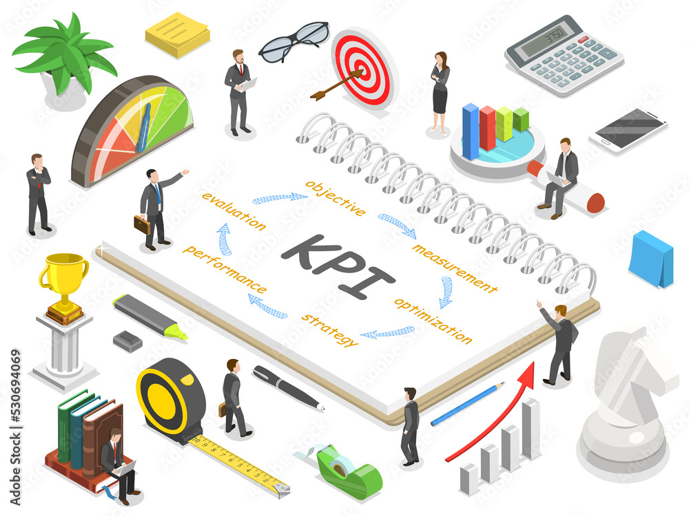 Poster key performance indicator flat isometric .
