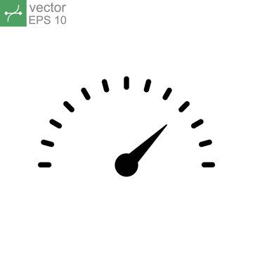 Speedometer Icon Solid, Logo Dashboard Indicator, Tachometer, Speed Measurement, Accelerate Equipment. Modern Style Web Page, App Symbol. Vector Illustration. Design On White Background. EPS 10