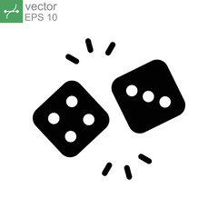 Dice cube solid, gamble or gambling for casino equipment. two dices icon for fortune game player. Modern style in two dimension vector illustration. Design on white background. EPS 10