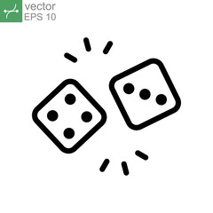 Dice cube line, gamble or gambling for casino equipment. two dices icon for fortune game player. Modern style in two dimension vector illustration. Design on white background. EPS 10