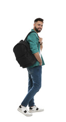 Fototapeta premium Young man with stylish backpack on white background