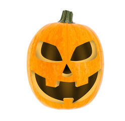 Spooky jack o`lantern on white background. Halloween decor