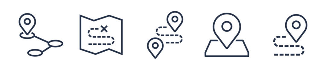 Location pin map line icon set. Compass, map, distance, direction minimal vector illustration.