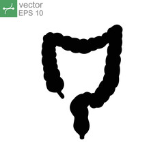 Large intestine icon solid. Intestines digestion system symbol. Healthy digestion part of internal body organ. Colitis, duodenum and colon tract. Vector illustration. Design on white background EPS 10