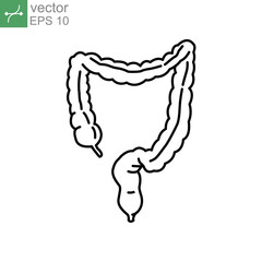 Large intestine icon, filled, outline. Intestines digestion system symbol. Digestion part of internal body organ. Colitis, duodenum, colon tract. Vector illustration. Design on white background EPS 10