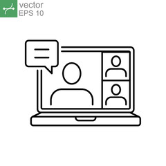 Webinar, online meeting. Consulting Virtual classroom. Computer screen with teacher talking, online education. Video player class streaming. Line Vector illustration design on white background. EPS 10