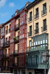 View on houses in old part of Bilbao city, Basque Country, North Spain