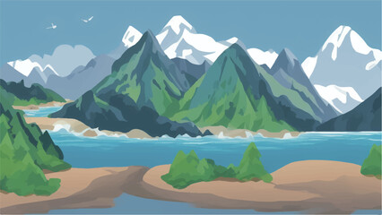 mountain lake landscape vector background - 530696885