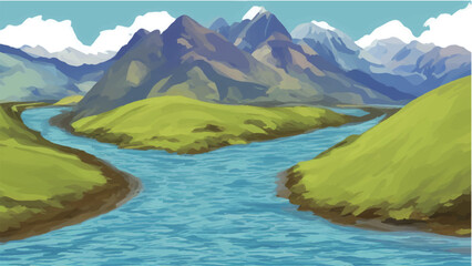 mountain lake landscape vector background - 530696892