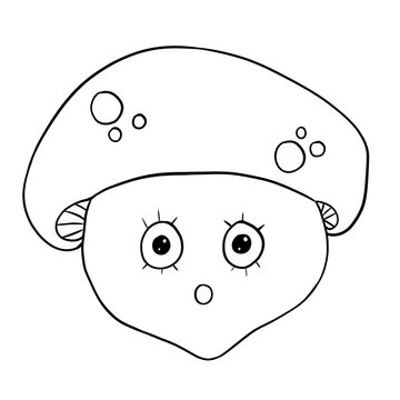 Surprised mushroom head, black and white illustration