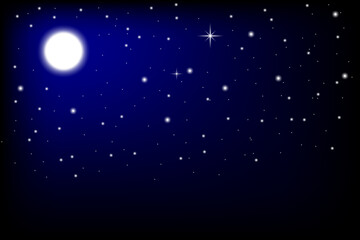 Fototapeta na wymiar Stars moon dark sky. Fantasy realistic stars moon dark sky. Space background. Vector illustration. Stock image.