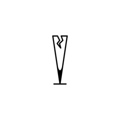 cracked glassware or champagne glass icon on white background. simple, line, silhouette and clean style. black and white. suitable for symbol, sign, icon or logo