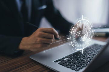 Control, work, command with Artificial Intelligence AI droid robot and cyborg system