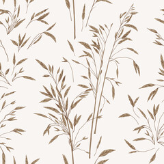 Background seamless with pampas grass. Wild grass. Natural tones.
