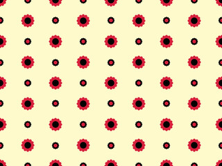 Flower cartoon character seamless pattern on yellow background