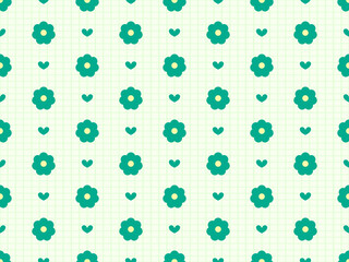 Fototapeta na wymiar Flower cartoon character seamless pattern on green background