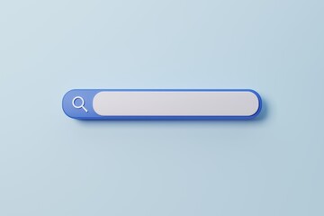 3D rendering search bar on blue background. Mock up search engine website