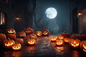 Tuinposter Halloween day eyes of Jack O' Lanterns trick or treating Samhain All Hallows' Eve All Saints' Eve All hallowe'en spooky Horror Ghost Demon background October 31 3Drender © Aukid