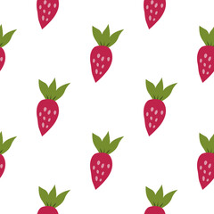 Simple strawberry seamless pattern. Hand drawn strawberries wallpaper. Fruits backdrop.