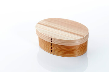 Japanese Oval Wooden Lunchbox Isolated on White
