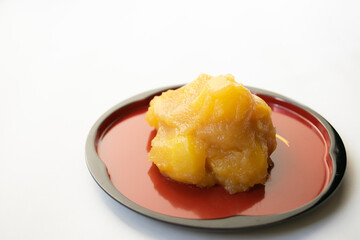 日本のお正月料理（お節）の一つ、栗きんとんのクローズアップ
