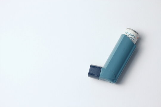 Bangkok, Thailand - September, 09 2022 : Asthma inhaler Placed on a white background, ventorin inhaler, nebulizer.