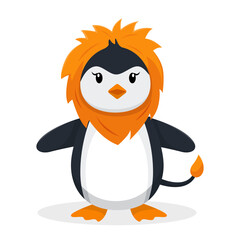 Cute Penguin with Lion Costume Design Character Illustration