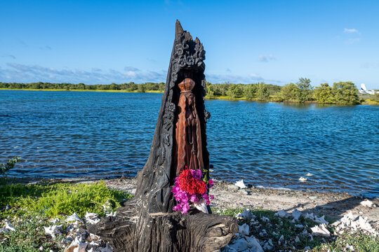 Los Roques archipelago, Venezuela, 07.30.2022: blessed virgin statue in Gran Roque island.