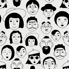 Seamless pattern. People s faces. A pattern depicting the faces of people with different emotions. Avatars of people on a white background vector
