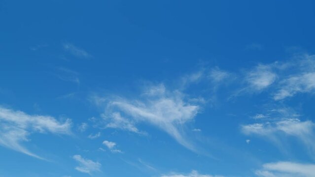 Cirrus clouds blue sky panorama background and copy space. Natural beautiful scene. Cirrus fibratus. Time lapse.