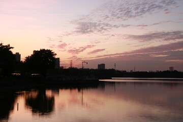 Fototapeta premium sunset over the lake