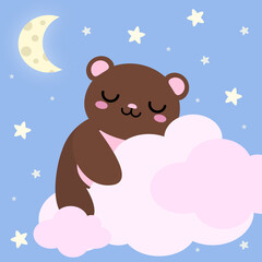 cute bear sleeping on a cloud, illustration