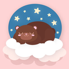 cute bear sleeping on a cloud, illustration