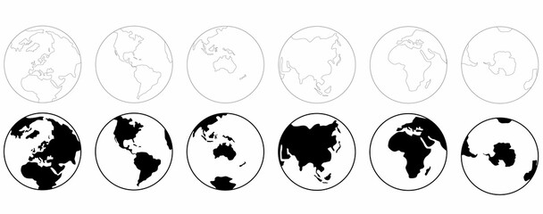 Set of globes of Earth.set of continent of earth isolated on white background © Sutana