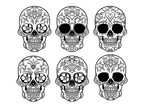 set of Vector Mexican Skulls with Patterns