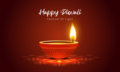 Happy diwali festival of lights with realistic oil lamp element background template