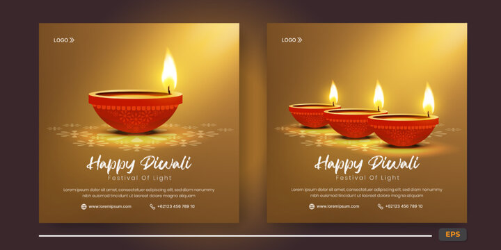 Happy diwali celebration social media post template