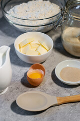 baking ingredients ob grey marble table
