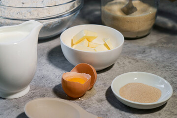 baking ingredients ob grey marble table