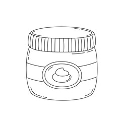 Doodle jar of cosmetic face cream and cream for the body, isolated on white, vector icon. Flat cartoon illustration, clipart.