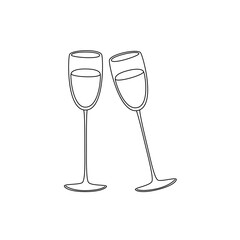 Two glasses of wine in doodle style. Flat vector cartoon illustration, clipart.